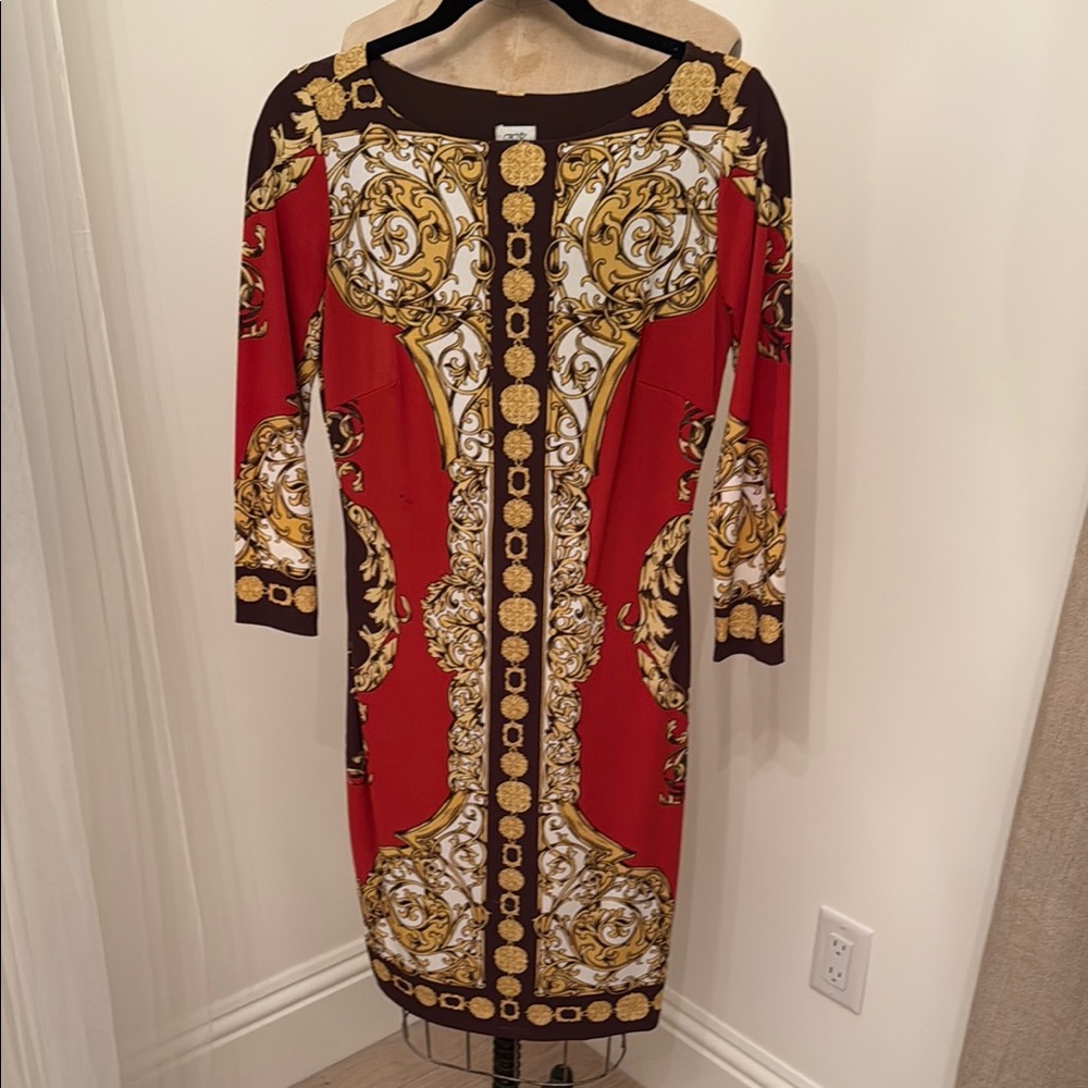 Elegant Red and Gold Patterned Dress